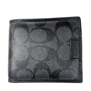 Coach Men's Signature Bifold Gray Black Coated Canvas Leather Wallet F74993